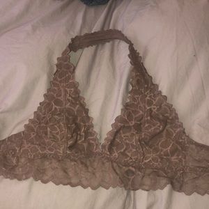 PINK tan lace halter bralette